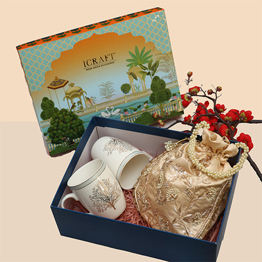 Cream Potli Hamper With Set of 2 Mugs