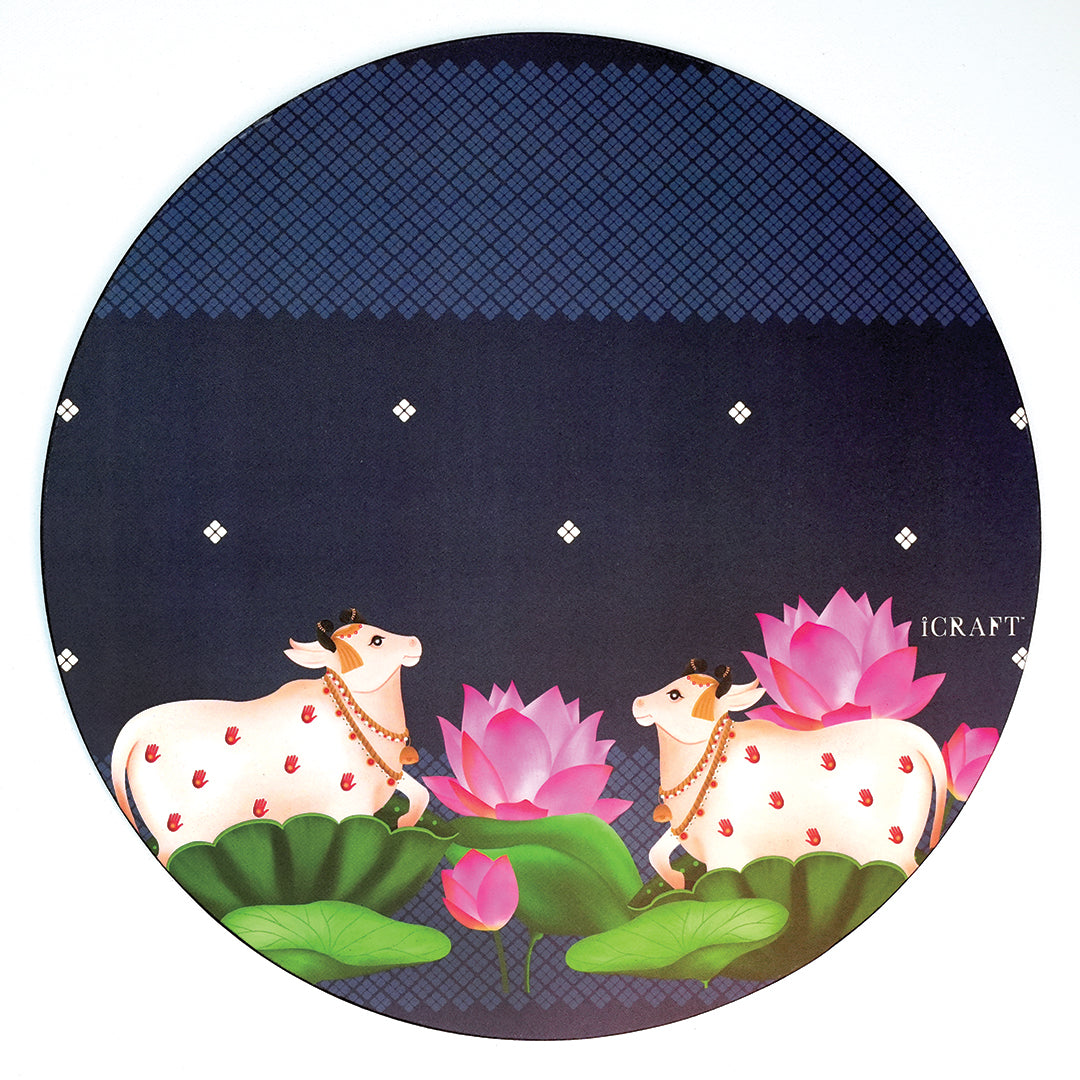 Pichwai Jodi - Neel Round Tablemats- Set of 6