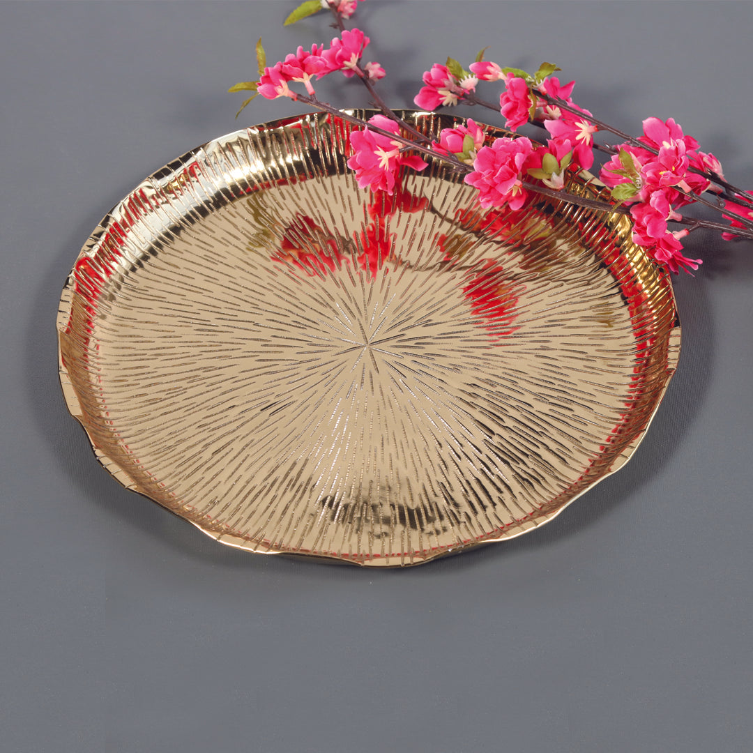 Alu Floral Platter - Gold (Large)