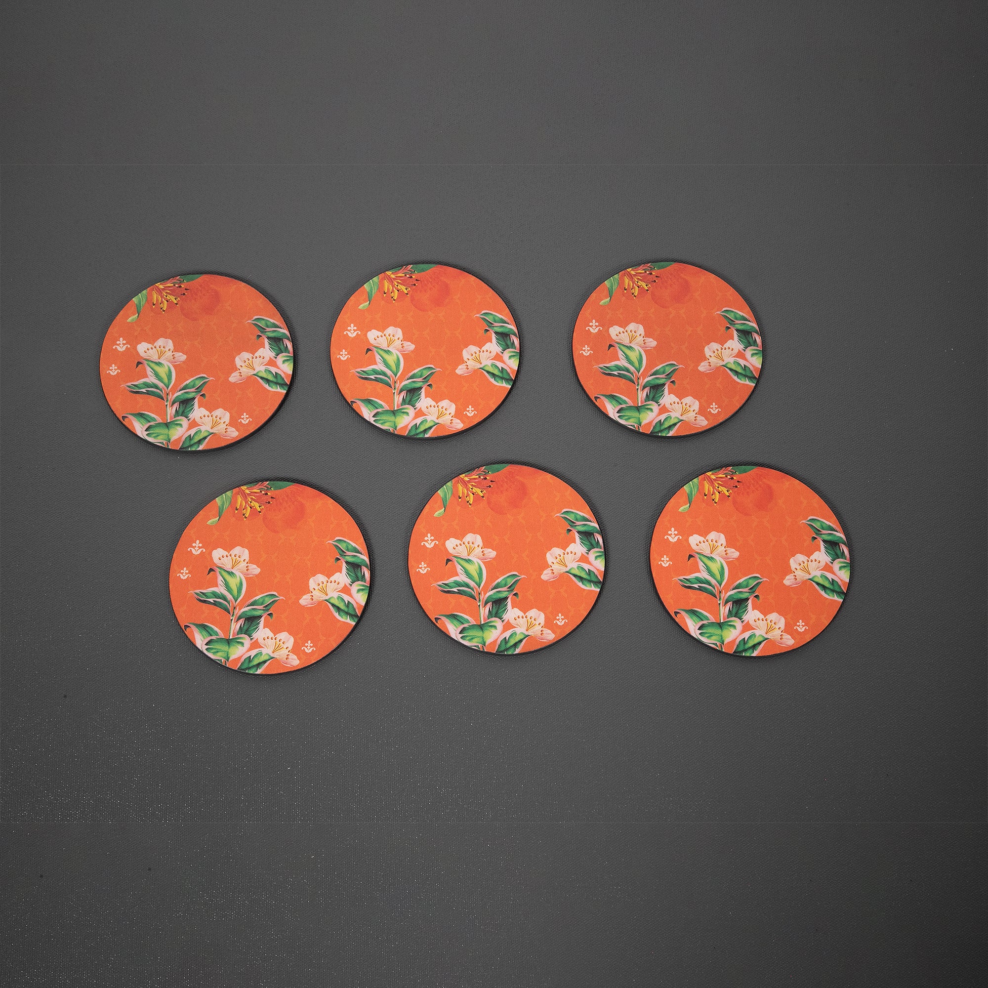 Orange Zest Series Round Coasters - Set of 6