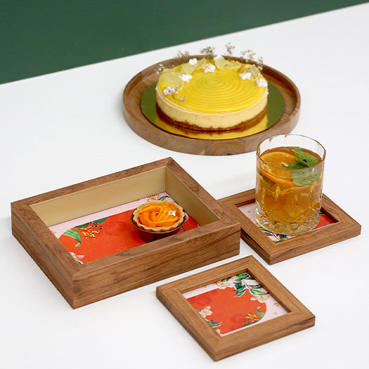 Orange Small Tray Hamper - Set of 1 Tray and 2 Framed Coasters