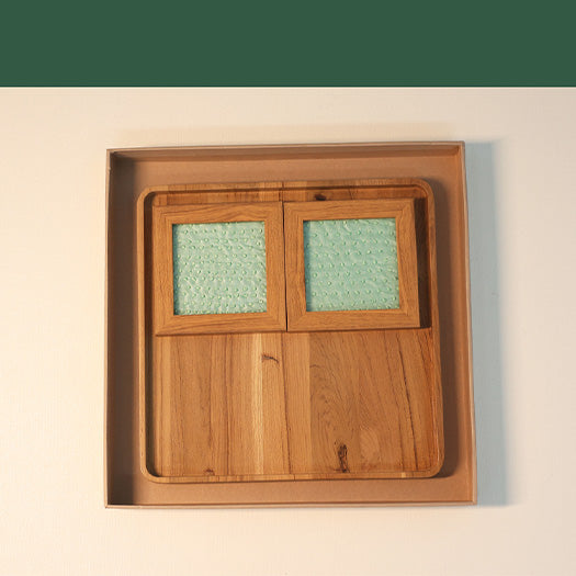 Quad Platter Hamper - Wooden Platter With 2 Karigari Coasters (Sea Green)