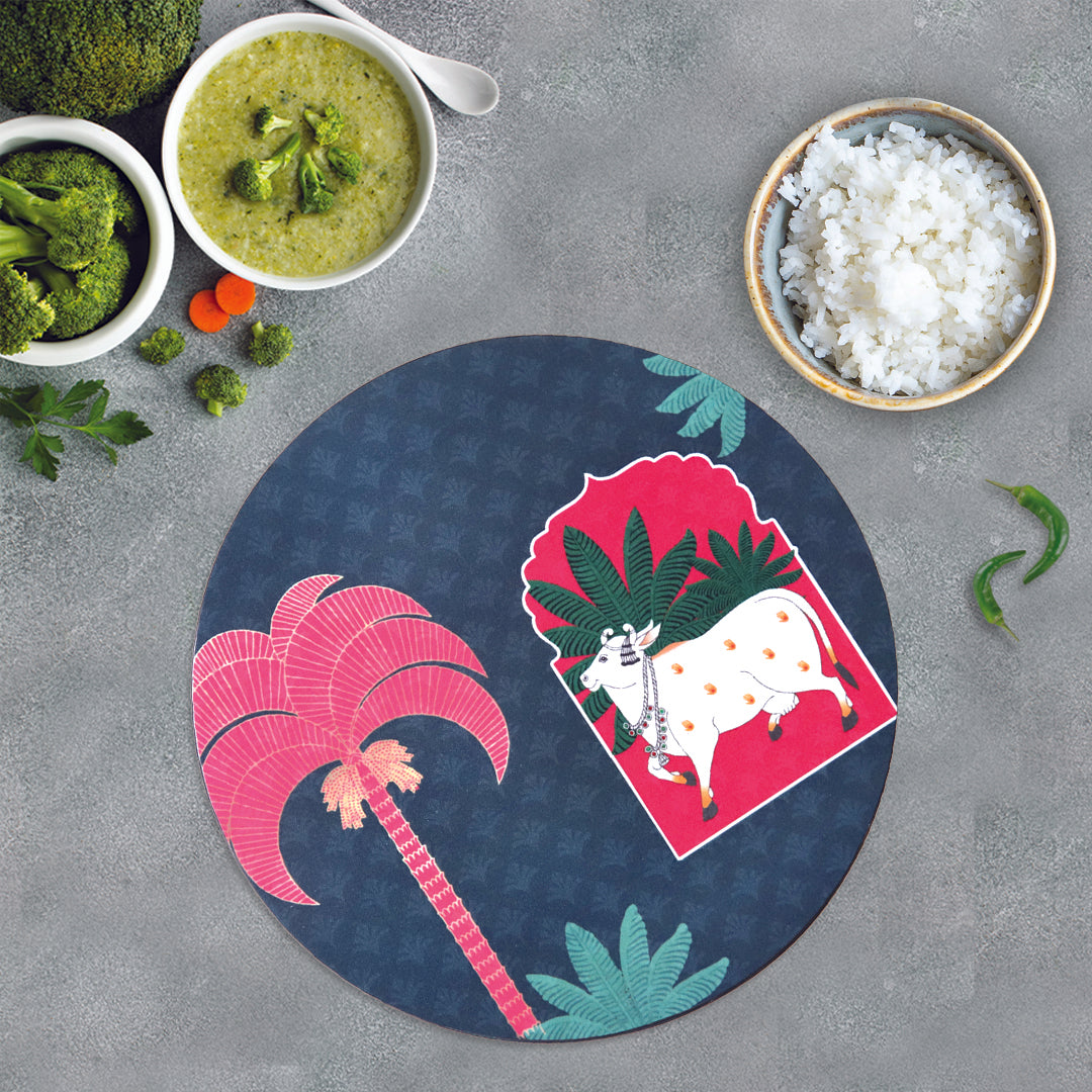 Shwet Pichwai Series Round Placemats - Set of 6